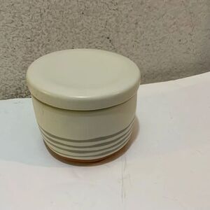 HEARTH & HAND MAGNOLIA Stoneware Small Canister Salt Crock Gray Stripes